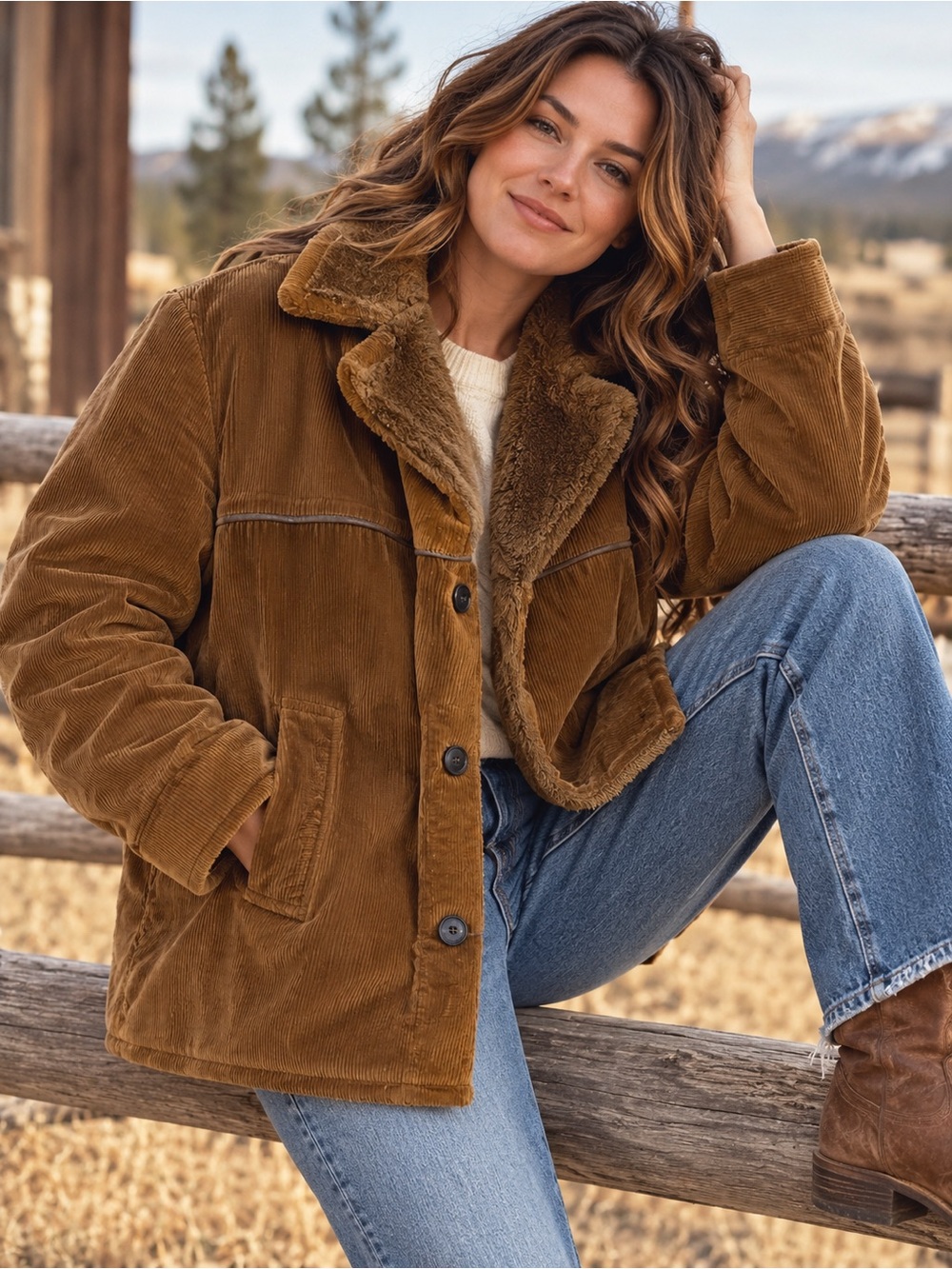 Vintage 70s Sears Sportswear Brown Corduroy Sherpa Ranch Jacket vintage 46 REG